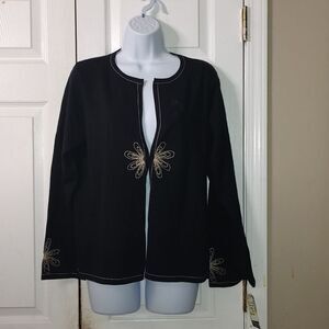 Obee Silk black beige cardigan embroidered cardigan business casual  Sz L NWT
